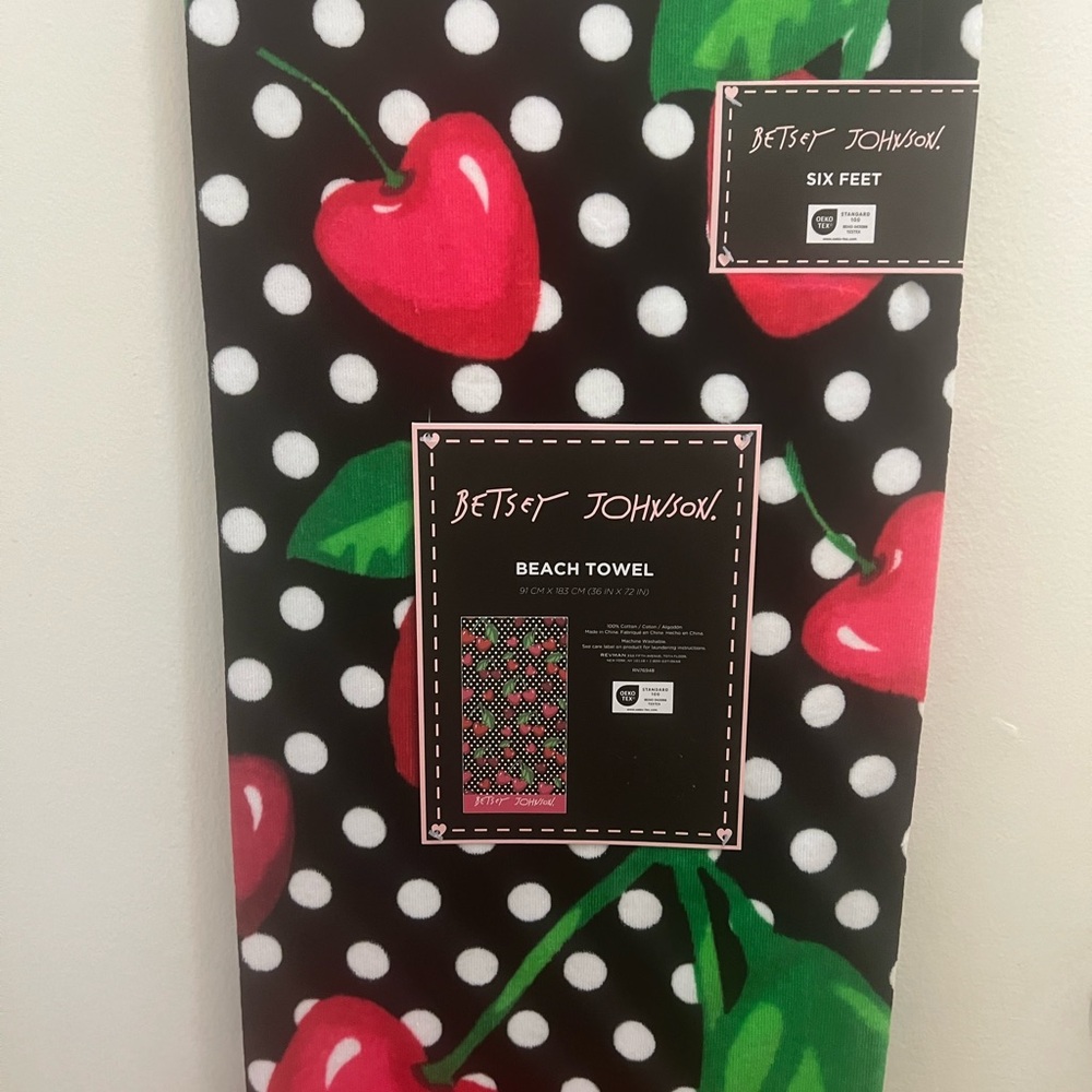 Betsey Johnson oversized 6 ft beach towel cherries and polka dot print NWT